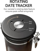 Veken Coffee Canister with Window,Airtight Stainless Steel Kitchen Food Storage Container, Date Tracker & Scoop for Grounds Coffee, Beans, Tea,Flour,Cereal,Sugar,22OZ,Copper by CozyNest Decor