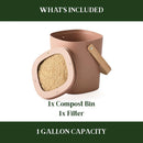 Bamboozle - 1 Gallon Compost Bin, Comes with Hemp-Based Filter, Sustainable Materials, Indoor Countertop Composter, Home & Garden Supplies, Terracotta by GreenHaven Gardens
