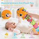 Baby Toys 0-6 6-12 Months, Sensory Musical Animal Stuffed Toy for Infant 0-3 3-6 Months, Tummy Time Toys with Mirror Crinkle Rattle, Plush Unicorn Cat Toy Gifts for 0 1 2 3 4 5 6+ Months Boys Girls by TinyTreasures Baby Boutique