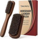 Horsehair Laundry Stain Brushes Set 2pcs by TAKAVU, Natural Soft Bristle for Scrubbing Out Tough Stains on Delicate Fabrics Knits Cotton Leather Washable Fabrics by CozyNest Decor