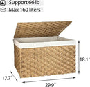 Wicker Storage Basket with Lid, 42.3 Gallon (160L) Large Blanket Basket with Lid, Woven Storage Bin with Handles, Removable Liner, Metal Frame, Foldable, for Bedroom, Laundry Room, Natural by CozyNest Decor