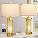 RORIA Modern Table Lamps for Living Room Set of 2, Farmhouse Bedroom Lamps for Nightstands with Dual USB Ports, Gold Bedside Lamps with White Frosted Glass Nightlight, 4 Bulbs Includes (Gold) by CozyNest Decor