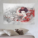 Japanese Geisha Tapestry Asian Red Cherry Blossom Traditional Kimono Folk Tapestries Home Decor for Living Room Bedroom Apartment Farmhouse Dorm 90"x60" by CozyNest Decor