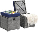 Patiorama 2 Piece Outdoor Patio Ottomans,All-Weather Grey PE Rattan Wicker Ottoman with Storage,Outdoor Footrest Footstool Seat w/Thick Cushion,Built-in Handle for Backyard Poolside Porch (Navy Blue) by CozyNest Decor