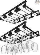Wine Glass Rack - Under Cabinet Stemware Wine Glass Holder Glasses Storage Hanger Metal Hanging Organizer for Bar Kitchen, Black 4 Rows 2 Packs by CozyNest Decor