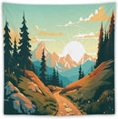 HZOHNAGO Mountain Tapestry Forest Mountain Sunrise Road Pattern Printed Wall Tapestry Wall Hanging for Bedroom Living Room Dorm 60" W x 60" H by CozyNest Decor