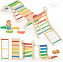 BlueWood 10-in-1 Pikler Triangle Set, Toddler Climbing Toys Indoor, Montessori Climber, Baby Jungle Gyms with Arch, Extra Rope Ladder & Footprint Balance Beam - Neon Aurora by TinyTreasures Baby Boutique