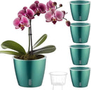 Self Watering Pots for Indoor Plants, 4-Pack 6.7'' Self Watering Planter with Drainage Holes, Small African Violet Pots with Water Indicator, Clear Wick Orchid Pot, Blue Gold by CozyNest Decor