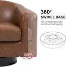 Swivel Barrel Accent Chair, Modern Round Faux Leather Arm Chair for Living Room, Bedroom, Comfy Club Reading Chairs for Adults(Faux Leather, Coffee, Set of 1) by CozyNest Decor