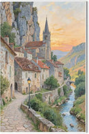 Small town scenery poster on the bank of the mountain stream is suitable for living room bedroom and office natural oil painting poster by CozyNest Decor