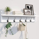 BAMEOS Wall-Mounted Wood Shelf with 5 Dual Hooks for Bathroom, Living Room, Bedroom (White-with Shelf) by CozyNest Decor
