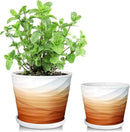 6.7 + 5.5 Inch Plant Pot, Ceramic Planter with Drainage and Saucer，Ceramic Pots for Plants, Indoor Plant pots，planters for Indoor Plants(Khaki + White) by GreenHaven Gardens