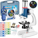 58-Piece Kids Microscope Kit - 100X-1200X Magnification, Metal Body, LED Light, Carrying Box - Science Experiment Toy for Kids Ages 5-12 by TinyTreasures Baby Boutique