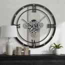 Micasso 24 inch Large Real Moving Gears Wall Clock: Black Industrial Steampunk Roman Numeral Clock - Modern Wall Decor for Living Room/Entryway/Office by CozyNest Decor