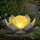 Garden Solar Light Outdoor(2Pack), Amber Crackle Globe Glass Lotus Decoration, Waterproof Gary Metal LED Flower Lights for Patio,Lawn,Walkway,Tabletop, Garden Gifts for Women by CozyNest Decor