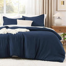 Litanika Navy Blue Oversized King Comforter Set Super King Plus Size, 3 Pieces Lightweight Solid Bedding Comforter Set, All Season Fluffy Bed Set (128x120In Comforter & 2 Pillowcases) by CozyNest Decor