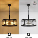 23.6" Large Farmhouse Drum Black Chandelier, 6-Light Vintage Round Glass Chandeliers for Dining Room, Industrial Light Fixture for Kitchen Living Room Stairwell, Clear Waterglass Drum Shade by CozyNest Decor