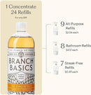 Branch Basics Cleaning Essentials Kit in Glass: All Purpose Cleaner and Bathroom Cleaner - Concentrate (33.8 Oz) + Glass Spray Bottles for Cleaning (16 Oz) Fragrance-Free by CozyNest Decor