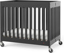 Foundations Boutique Folding Mini Baby Crib - Compact, Portable, Wooden Hotel Crib, Foldable Compact Cribs for Baby & Toddlers - Includes 3" Foam Mattress - Ebony by TinyTreasures Baby Boutique