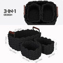 Sea Team 3-Pack Rectangle Woven Cotton Rope Storage Baskets with Handles, Shelf Basket, Closet Organizers, 3-in-1, Black by CozyNest Decor
