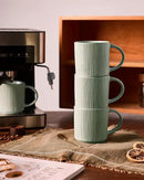 famiware Coffee Mug Set for 4, Star 12 oz Catering Mugs Cup Set with Handle for Coffee, Tea, Cocoa, Milk - Ceramic Stoneware Drinkware Set, Matte Green by CozyNest Decor