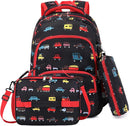mygreen 3PCS Kids Backpack Set - Waterproof Bookbag with Lunch Box for Boys Ages 3-12, Adorable Cartoon Prints for School & Outdoor Use Black Red Car by TinyTreasures Baby Boutique
