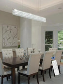 Modern Crystal Chandelier Silver Rectangular Crystal Chandelier Contemporary Linear Pendant Ceiling Light Fixture for Living Dining Room Kitchen Island (L 40") by CozyNest Decor