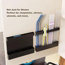 Magnetic & Adhesive Straw Organizer – Carbon Steel Utensil Holder for Reusable Straws, Chopsticks & Stirrers – Wall or Fridge Mount, Space-Saving Black Storage Rack by CozyNest Decor