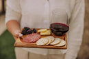 PICNIC TIME Rectangle Wine Appetizer Plates Set of 4, Cocktail Plate with Glass Holder, Cheese Board with Wine Holder, (Acacia Wood) by CozyNest Decor