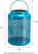 Glitzhome Solar Lantern Blue Metal Cutout Scrollwork Outdoor Hanging Solar Light with Handle for Garden Patio Yard Outdoor Decor by GreenHaven Gardens