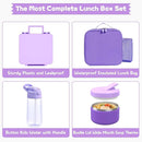 Kids Bento Lunch Box with 8oz Soup Thermo, Water Bottle, Kids Leakproof Lunch Food Containers with 4 Compartment, Insulated Hot Food Jar with Lunch Bag for School, Trvael (Purple) by TinyTreasures Baby Boutique