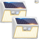 Peasur White Frame Solar Motion Sensor Lights Outdoor - 2 Packs, 180LED Warm Solar Wall Lights, Waterproof, 3 Modes Fence Security Lighting for Deck, Yard, Stairs, Garden by GreenHaven Gardens