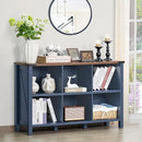 6 Cube Bookcase, Farmhouse Wood Low Storage Organizer Book Shelf, 47" Horizontal Navy Blue Console Bookshelf with Legs, Hallway Book Case for Entryway, Display Cabinet for Living Room, Office by CozyNest Decor