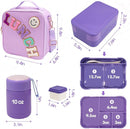 Preppy Lunch Box for Girls with 10oz Thermo, with 6 Compartment Bento Box, Purple Nylon Insulated Lunch Bag Adjustable Strap for Girl Kids Teens School Travel Picnic by TinyTreasures Baby Boutique