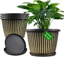 Large-Planter-Indoor-Outdoor Plant Pots, 14 inch 4 Pack Plastic Flower Pots with Saucer And Drainage Holes, Modern Garden Planters For Planting Medium Large Plants， Decorative Resin Garden Pots by CozyNest Decor