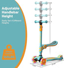 Aqua Orange 3 Wheel Scooter with Seat for Kids – Light-Up LED Wheels, Adjustable Handlebar and Seat, Smooth PU Wheels, Wide Anti-Slip Deck, Rear Foot Brake – Toddler Outdoor Toys for Ages 2+ by TinyTreasures Baby Boutique