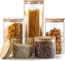 YUNCANG Glass Storage Jars [Set of 5],Clear Glass Food Storage Containers with Airtight Bamboo Lid Stackable Kitchen Canisters for Candy,Cookie,Rice,Sugar,Flour,Pasta,Nuts and Spice Jars by CozyNest Decor