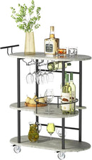 Light Gray Bar Carts with 4-Tier Storage Shelves, Mobile Bar Serving Cart with Wine Rack and Glass Holder, for The Home, Kitchen, Living Room, Dining Room by CozyNest Decor