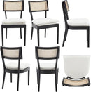 Rattan Dining Chairs Set Of 6 , Mid Century Modern Black Wooden Cane Back Chairs with Removable Sherpa Cushion , Retro Farmhouse Upholstered Kitchen & Dining Room Chairs for Restaurant Living Room by CozyNest Decor