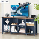 8 Cube Book Shelf, Farmhouse Wood Long Storage Organizer Bookcase, 62" Horizontal Navy Blue Console Closet Bookshelf, Hallway TV Stand for Entryway, Display Cabinet Book Case for Living Room by CozyNest Decor