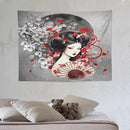 Japanese Geisha Tapestry Asian Red Cherry Blossom Red Sun Traditional Kimono Folk Tapestries Home Decor for Living Room Bedroom Apartment Farmhouse Dorm 40"x30" by CozyNest Decor