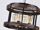 4-Light Large Rustic Farmhouse Plug in Pendant Light Fixture with Adjustable Chain, Dimmable Switch, 16.5 inch Oak Wood Drum Hanging Lamp for Dining Room Living Room Farmhouse Entry, Black by CozyNest Decor