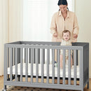 EvoNest Baby Crib, 11 in 1 Convertible Mini Crib with Wheels, 100% New Zealand Wood Growing Bed, 4 Adjustable Mattress Height,Grey by TinyTreasures Baby Boutique