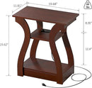End Tables Living Room, Cherry End Table with Charging Station, Nightstand for Bedroom, 3 Tier End Table with Storage Shelf for Living Room(Cherry) by CozyNest Decor