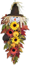 24" Rustic Fall Scarecrow Teardrop Swag – Farmhouse Sunflower & Pumpkin Wreath – Autumn Harvest Hanging Decor for Front Door, Wall, Porch, Indoor/Outdoor by CozyNest Decor