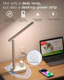 Addtam LED Desk Lamp, Power Strip with 3 Outlets 4 USB Charging Ports(2 USBC), 4 Modes 5 Level Brightness Touch Lamp, Small Desk Lamp for Home Office College Dorm Room Essentials, White by CozyNest Decor
