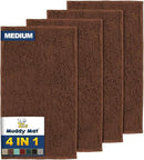 Muddy Mat® 4-Piece Brown Medium 30"X19" AS-SEEN-ON-TV Highly Absorbent Microfiber Door Mat, Bath Mat and Pet Rug, Non Slip Thick Washable Soft Chenille for Kitchen Bathroom Bedroom Indoor and Outdoor by CozyNest Decor