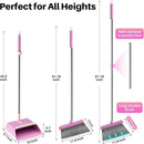 JOYMOOP Pink Broom and Dustpan Set, Upright Angle with Built-in Comb Teeth for Kitchen, Lobby, Pet Hair and Hard Floors by CozyNest Decor