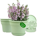 13 Inch Plastic-Flower-Pot-for-Indoor-Plants, 4 Pack Large Outdoor Planter Pot with Drainage Holes & Saucers, Resin Decorative Garden Pots Planters by CozyNest Decor