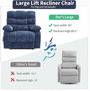 Lay Flat Recliner with Vibration Massage and Lumbar Heating, 26'' Wide Recliner Chair with Infinite Position and 2 Remote Controls, Soft Chenille Lift Recliner for Living Room, Blue by CozyNest Decor